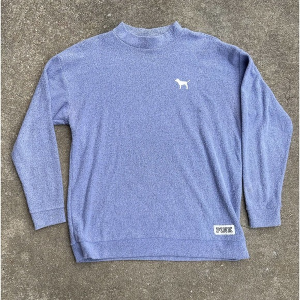 Victorias Secret‎ Pink Turtleneck Size Medium Blue Pullover Terry Cloth Sweater